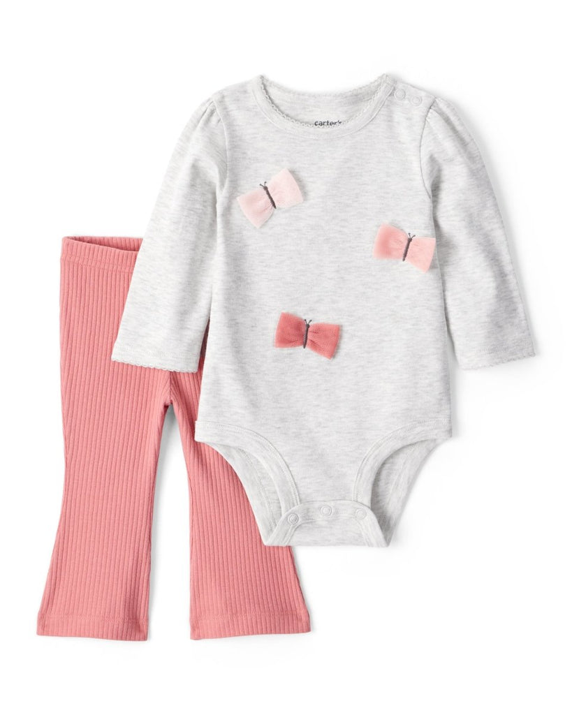 Conjunto dos piezas con body de mariposas y pantalón gris - Carter's