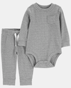 Two-piece ribbed cotton set, pants and striped bodysuit