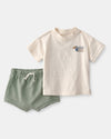 Conjunto dos piezas de algodón camisa y pantalón corto slub, diseño desierto
