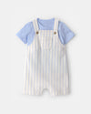 Two-piece cotton set with striped T-shirt and overalls