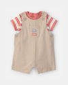 Two-piece cotton set with short dungarees and nautical striped T-shirt