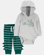 Conjunto dos piezas de algodón, pantalón y body con capucha diseño dinos - Carter's