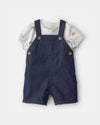 Two-piece cotton set, chambray dungarees and T-shirt, boat design