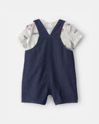 Conjunto dos piezas de algodón peto chambray y camiseta, diseño barcos - Carter's