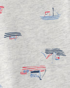 Conjunto dos piezas de algodón peto chambray y camiseta, diseño barcos - Carter's