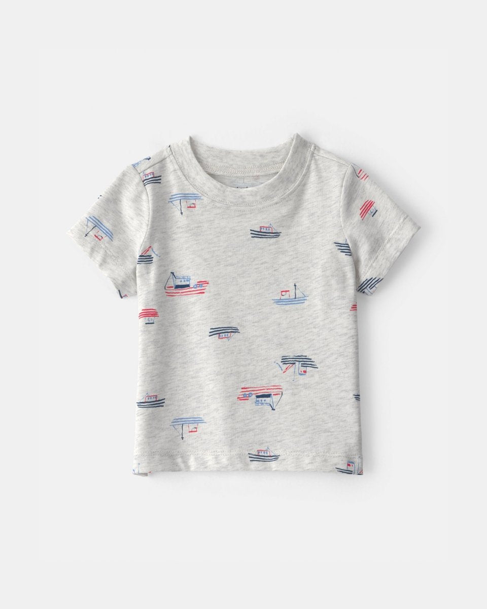 Conjunto dos piezas de algodón peto chambray y camiseta, diseño barcos - Carter's