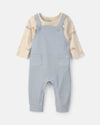 Two-piece cotton set, short overalls and T-shirt, blue whale design