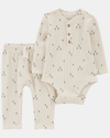 Conjunto dos piezas de algodón térmico pantalón y body diseño arboles