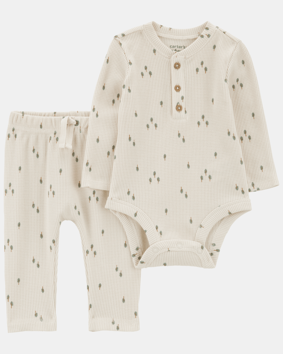 Conjunto dos piezas de algodón térmico pantalón y body diseño arboles - Carter's