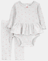 Two-piece thermal cotton set, trousers and heart-design bodysuit