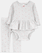 Conjunto dos piezas de algodón térmico, pantalón y body diseño corazones - Carter's