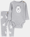 Two-piece thermal cotton set, polar bear design pants and bodysuit