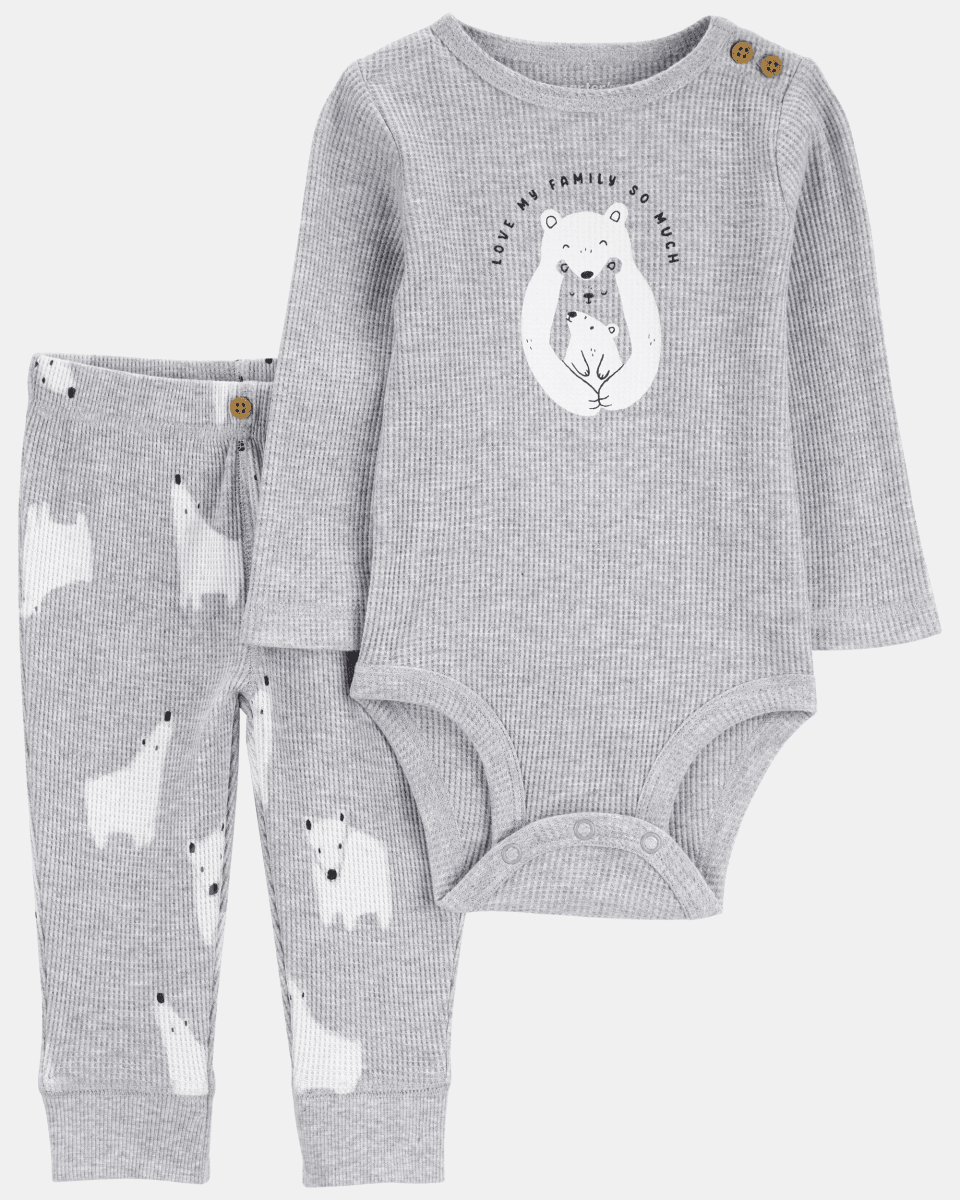 Conjunto dos piezas de algodón térmico, pantalón y body diseño osos polares - Carter's