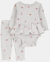 Conjunto dos piezas de algodón térmico, pantalón y body, diseño pájaros