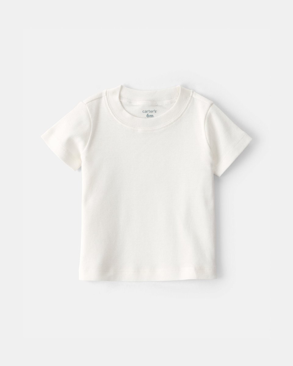 Conjunto dos piezas de lino con peto corto a rayas y camiseta azul - Carter's