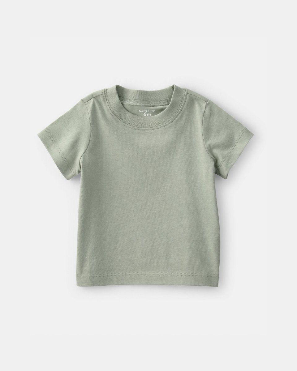 Conjunto dos piezas de lino con peto corto a rayas y camiseta verde - Carter's