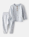 Two-piece cotton set with cardigan and dinosaur print pants