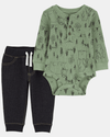 Two-piece set, jean pants and thermal henley bodysuit