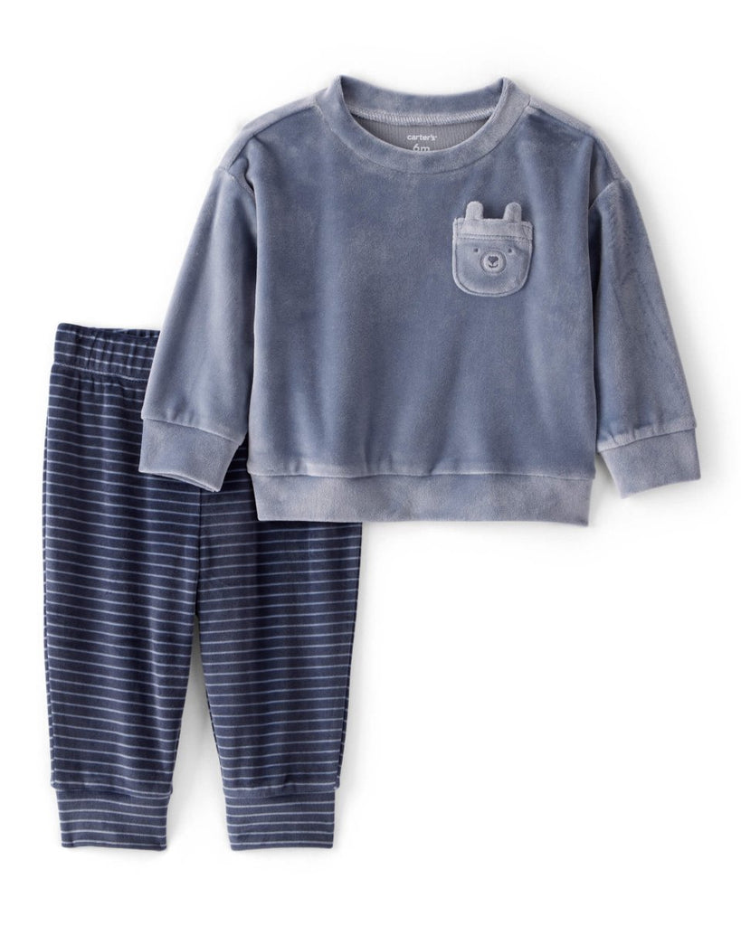 Conjunto dos piezas sudadera de felpa con oso y pantalón jogger azul - Carter's