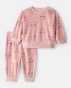 Two-piece set: fleece sweatshirt with bears and pink pants