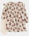 Conjunto dos piezas vestido de sarga con medias y diseño floral