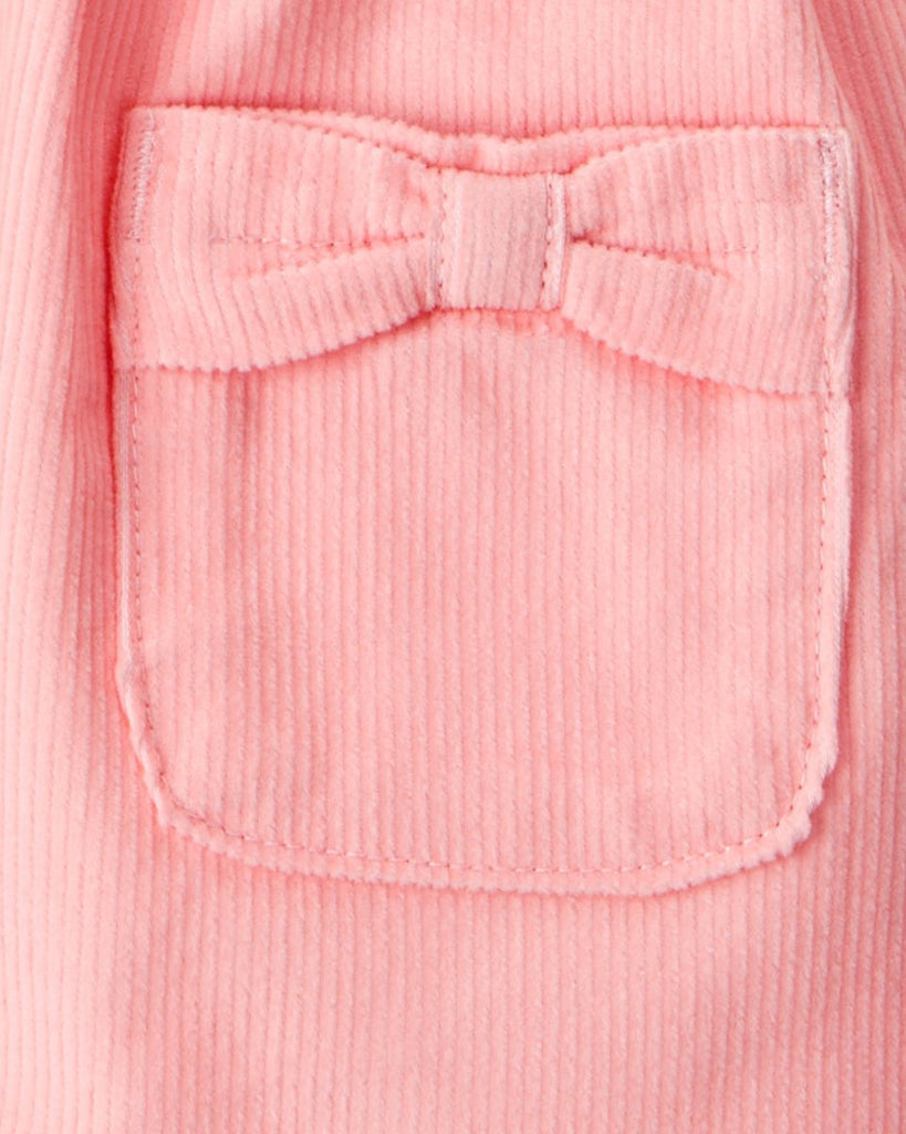 Conjunto jumper 3 piezas rosa de pana con bolsillo y lazo para bebé niña - Carter's
