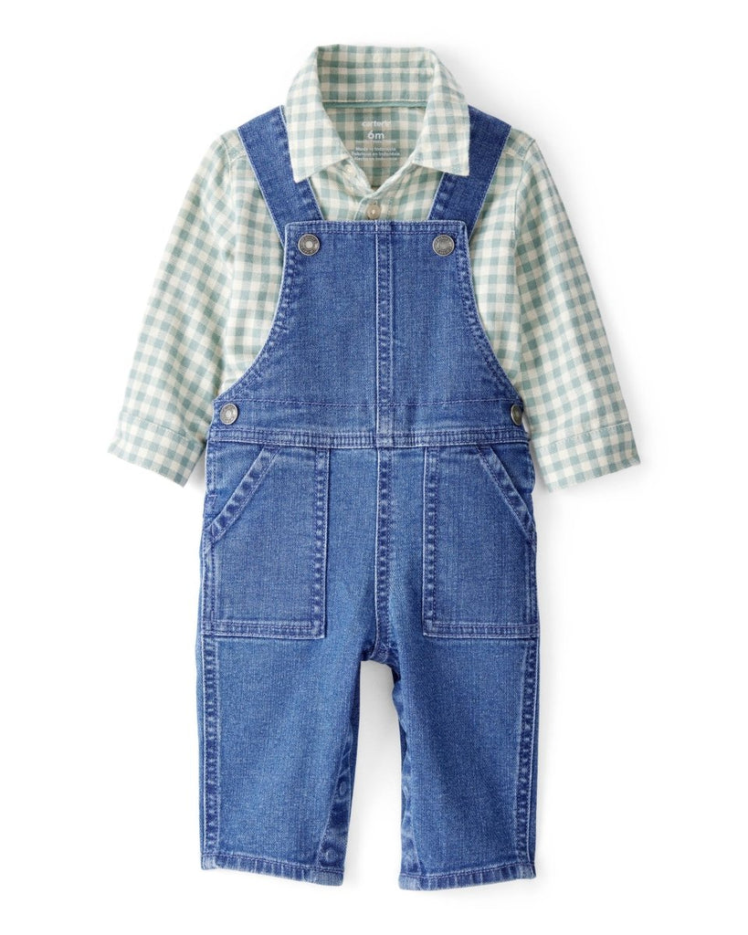 Conjunto peto de denim con franela para bebé niño - Carter's