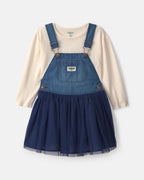Conjunto peto falda de chambray con tul y camiseta, niña - Carter's