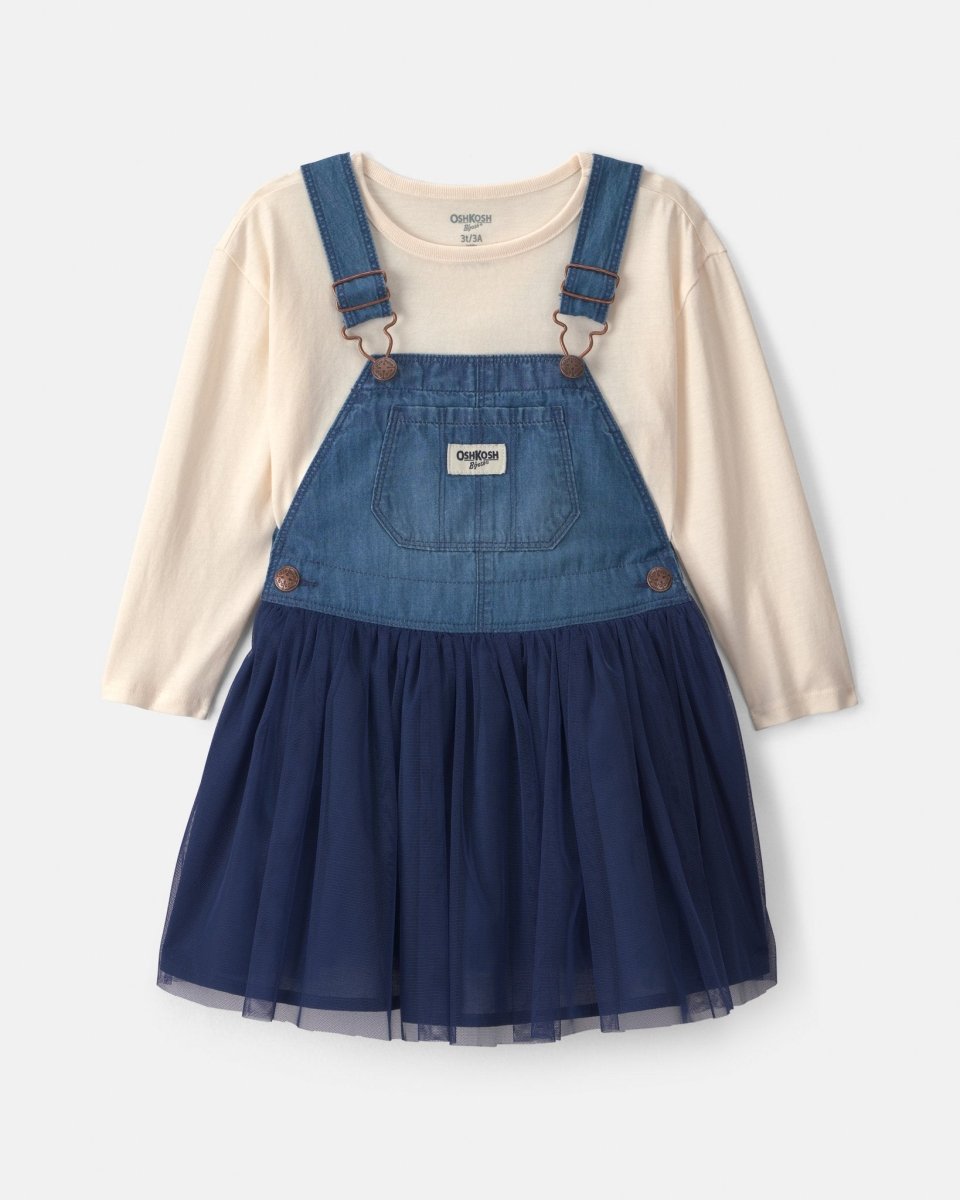Conjunto peto falda de chambray con tul y camiseta, niña - Carter's