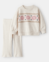Conjunto sudadera estampado Fair Isle y pantalón marfil
