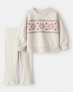 Conjunto sudadera estampado Fair Isle y pantalón marfil - Carter's