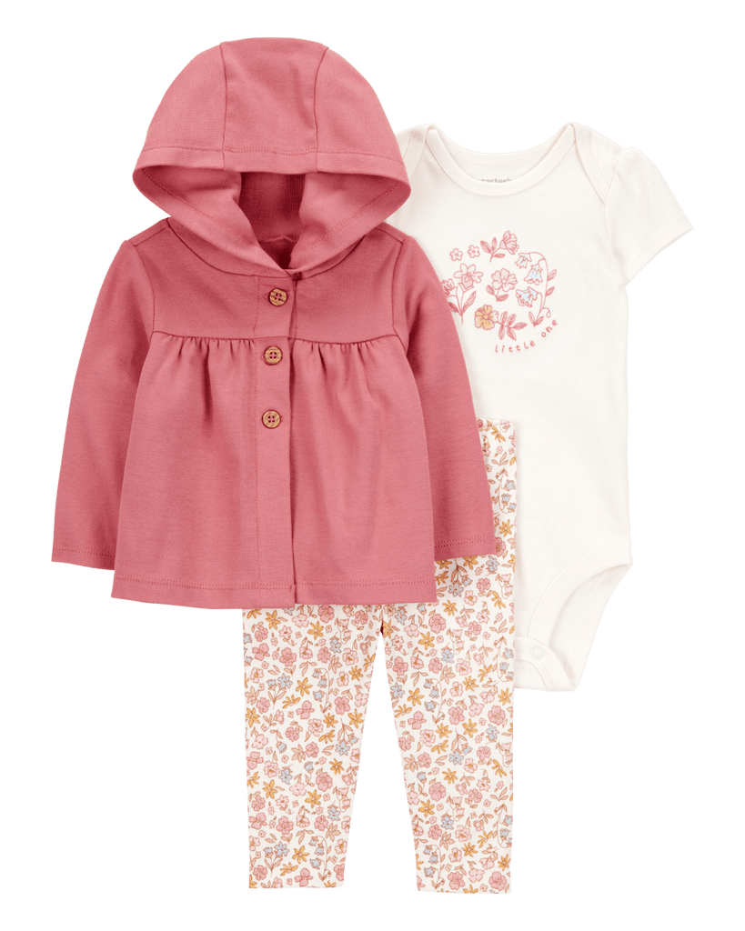 Conjunto tres piezas algodón pantalón chaqueta con capucha y body - Carter´s