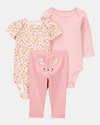Three-piece cotton set with pants and two bodysuit with a little mouse design