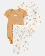 Conjunto tres piezas algodón pantalón y dos bodys diseño floral - Carter's