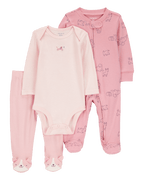 Conjunto tres piezas algodón pijama con pantalón y body diseño perro - Carter´s