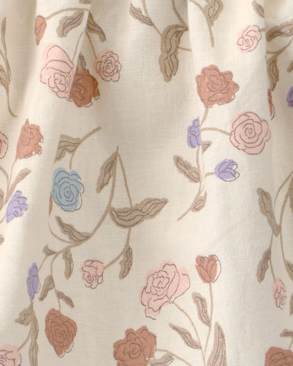 Conjunto tres piezas blusa y cubrepañal con lazo de lino y algodón, diseño floral - Carter's