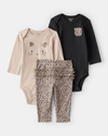 Three-piece set: long-sleeved bodysuits and leopard print pants
