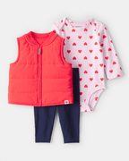 Conjunto tres piezas chaleco acolchado, body y leggings rojo - Carter's