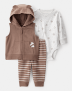 Conjunto tres piezas chaleco con capucha, body estampado perro y pantalón - Carter's