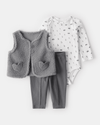 Conjunto tres piezas chaleco de borreguito, body y leggings gris