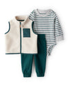 Conjunto tres piezas chaleco de forro polar, body y pantalón verde