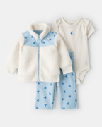 Conjunto tres piezas chaqueta de borreguito, body y pantalón floral azul - Carter's