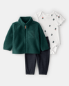 Three-piece set: fleece jacket with cacti, bodysuit, and trousers