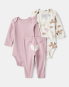 Three-piece set with two long-sleeved bodysuits and deer print pants