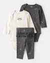 Three-piece set with two floral bodysuits and pants