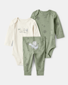 Three-piece set with two bodysuits and dragon design pants