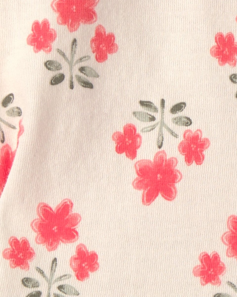 Conjunto tres piezas de algodón camiseta floral, body coral y cubrepañal - Carter's