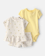 Conjunto tres piezas de algodón con blusa, body y pantalón corto diseño limones - Carter's