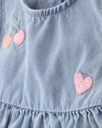 Conjunto tres piezas de algodón con blusa chambray, body y pantalón corto con diseño cerezas - Carter's