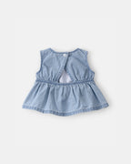 Conjunto tres piezas de algodón con blusa chambray, body y pantalón corto con diseño cerezas - Carter's